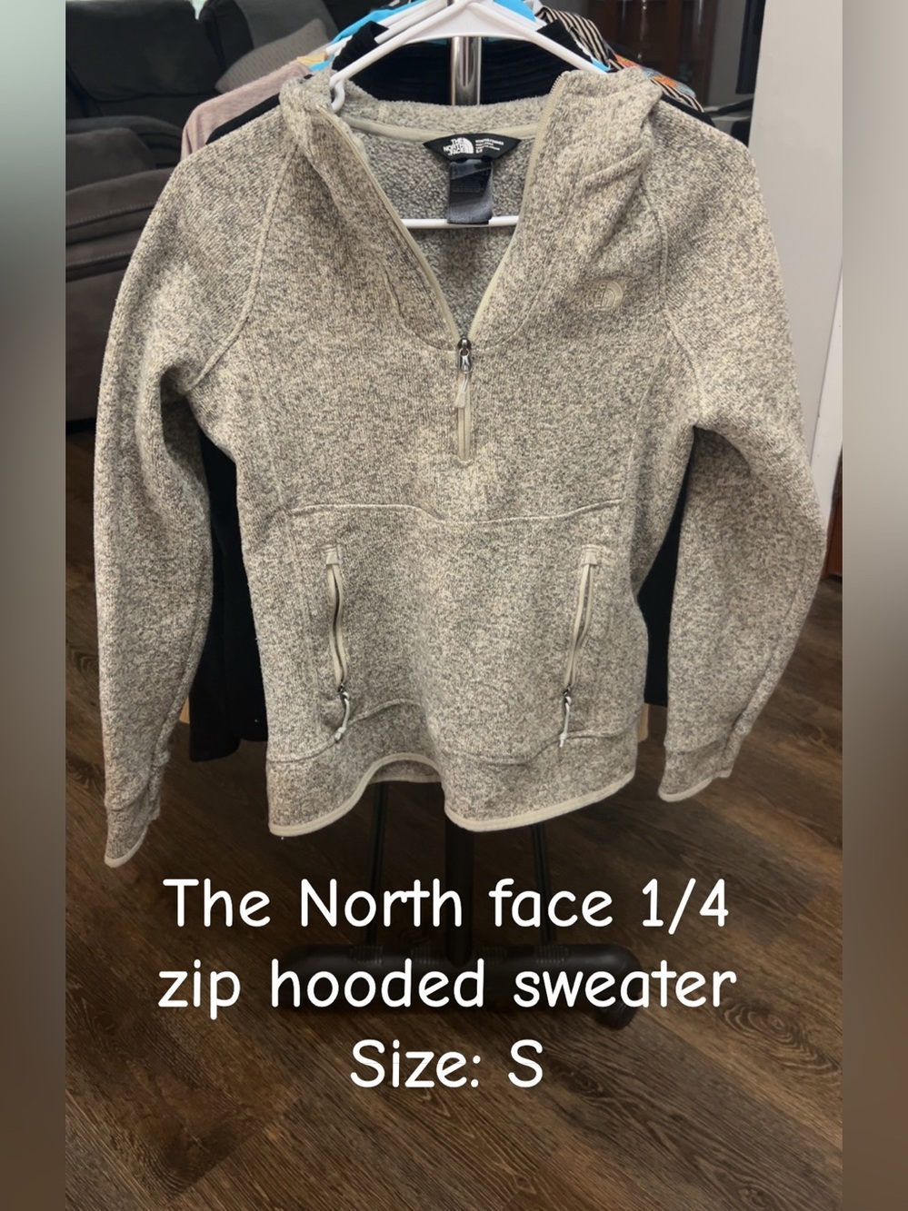 The North Face Beige Marled 1/4 Zip Hooded Sweatshirt